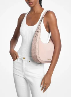 Grand sac à bandoulière croissant Preston en daim à logo