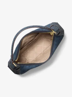 Grand sac à bandoulière croissant Preston en daim à logo
