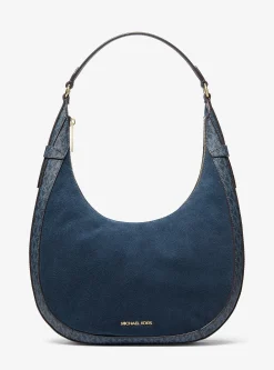 Grand sac à bandoulière croissant Preston en daim à logo