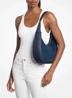 Grand sac à bandoulière croissant Preston en daim à logo