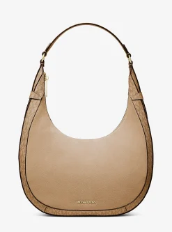 Grand sac à bandoulière croissant Preston en daim à logo