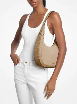 Grand sac à bandoulière croissant Preston en daim à logo