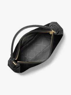 Grand sac à bandoulière croissant Preston en daim à logo
