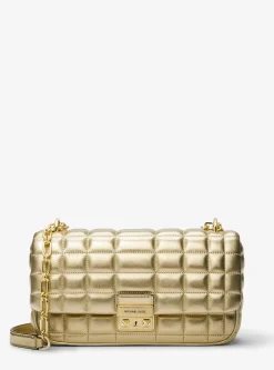 Grand sac porté épaule Tribeca en cuir matelassé métallisé