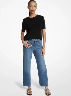 Jean droit en denim extensible