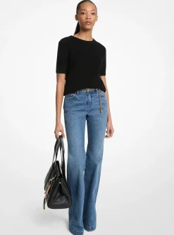 Jean évasé à ceinture en coton extensible