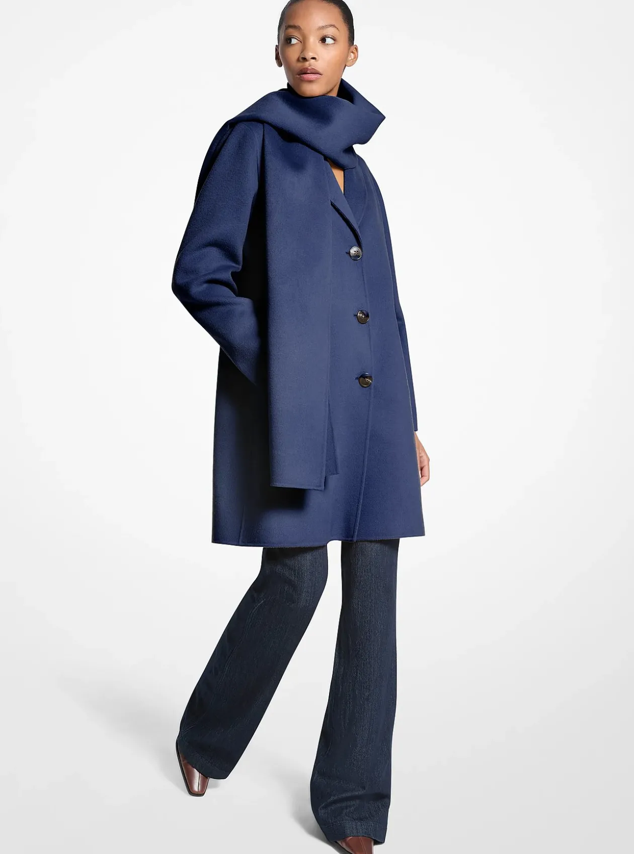Manteau à écharpe en laine mélangée