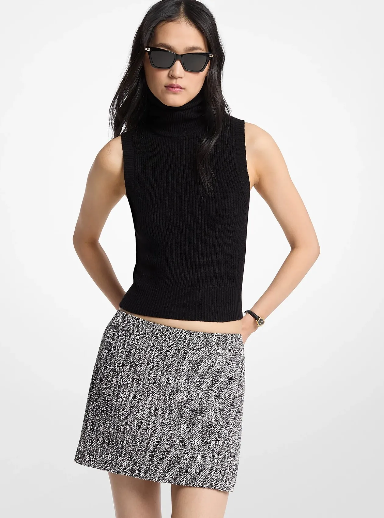 Mini-jupe en tweed de coton mélangé