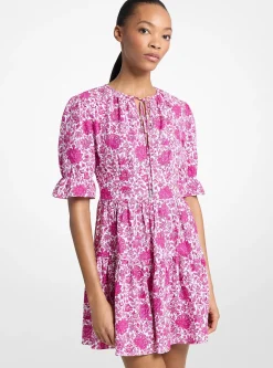 Mini-robe en mélange de lin à imprimé floral