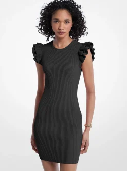 Mini-robe en viscose extensible à volants