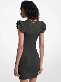 Mini-robe en viscose extensible à volants