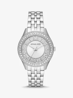 Montre Harlowe argentée à pierres pavées