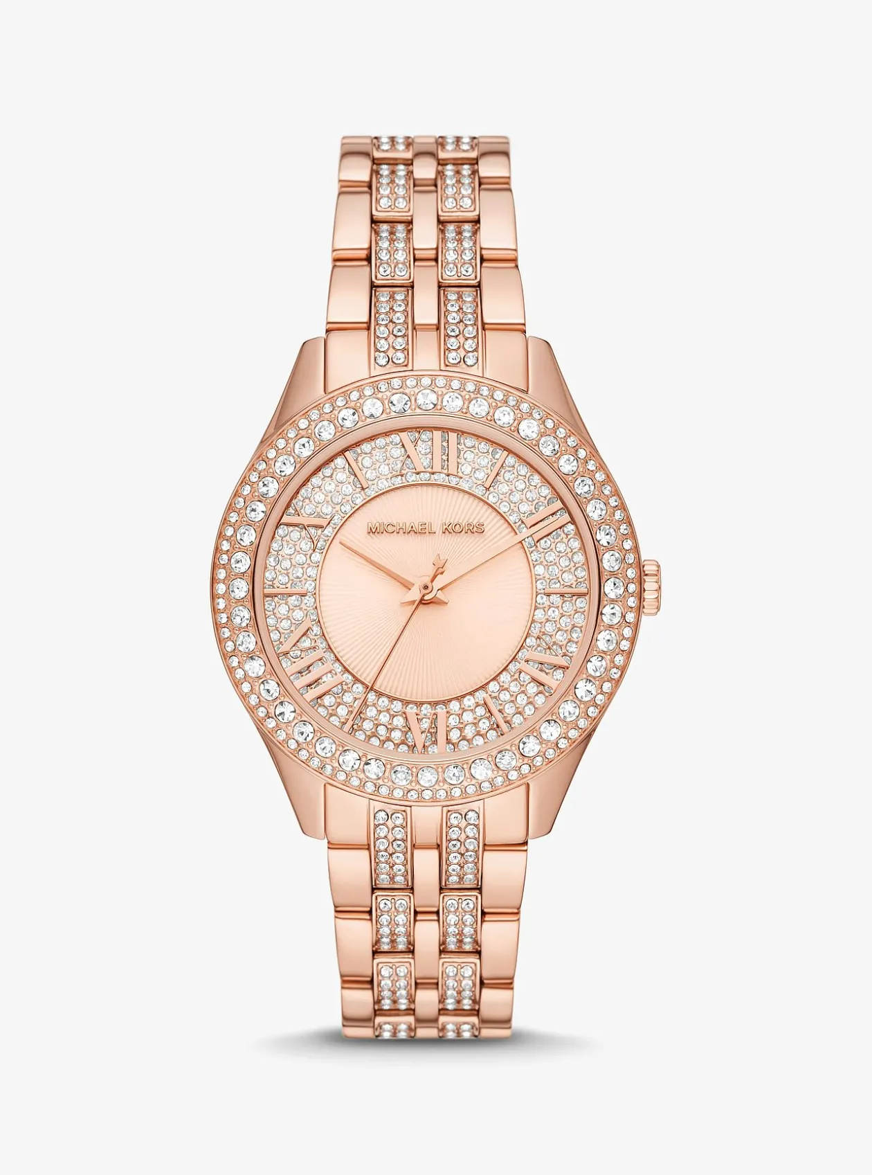 Montre Harlowe ton or rose à pierres pavées
