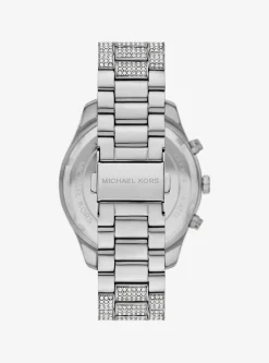 Montre Lexington argentée surdimensionnée à pierres pavées