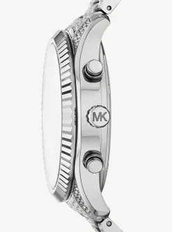 Montre Lexington argentée surdimensionnée à pierres pavées