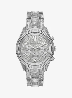 Montre Lexington argentée surdimensionnée à pierres pavées