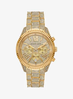 Montre Lexington surdimensionnée dorée à pierres pavées