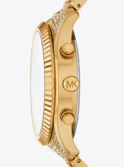 Montre Lexington surdimensionnée dorée à pierres pavées