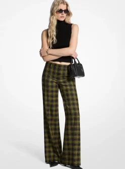 Pantalon en laine extensible à imprimé écossais