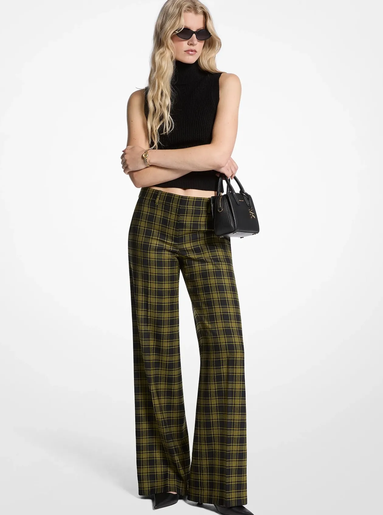 Pantalon en laine extensible à imprimé écossais