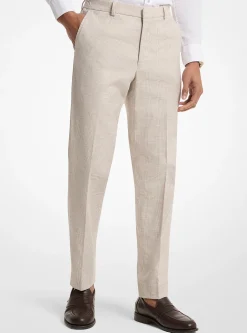 Pantalon extensible en coton et lin à carreaux