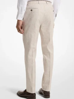 Pantalon extensible en coton et lin à carreaux