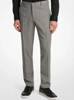 Pantalon slim en laine mélangée extensible à rayures