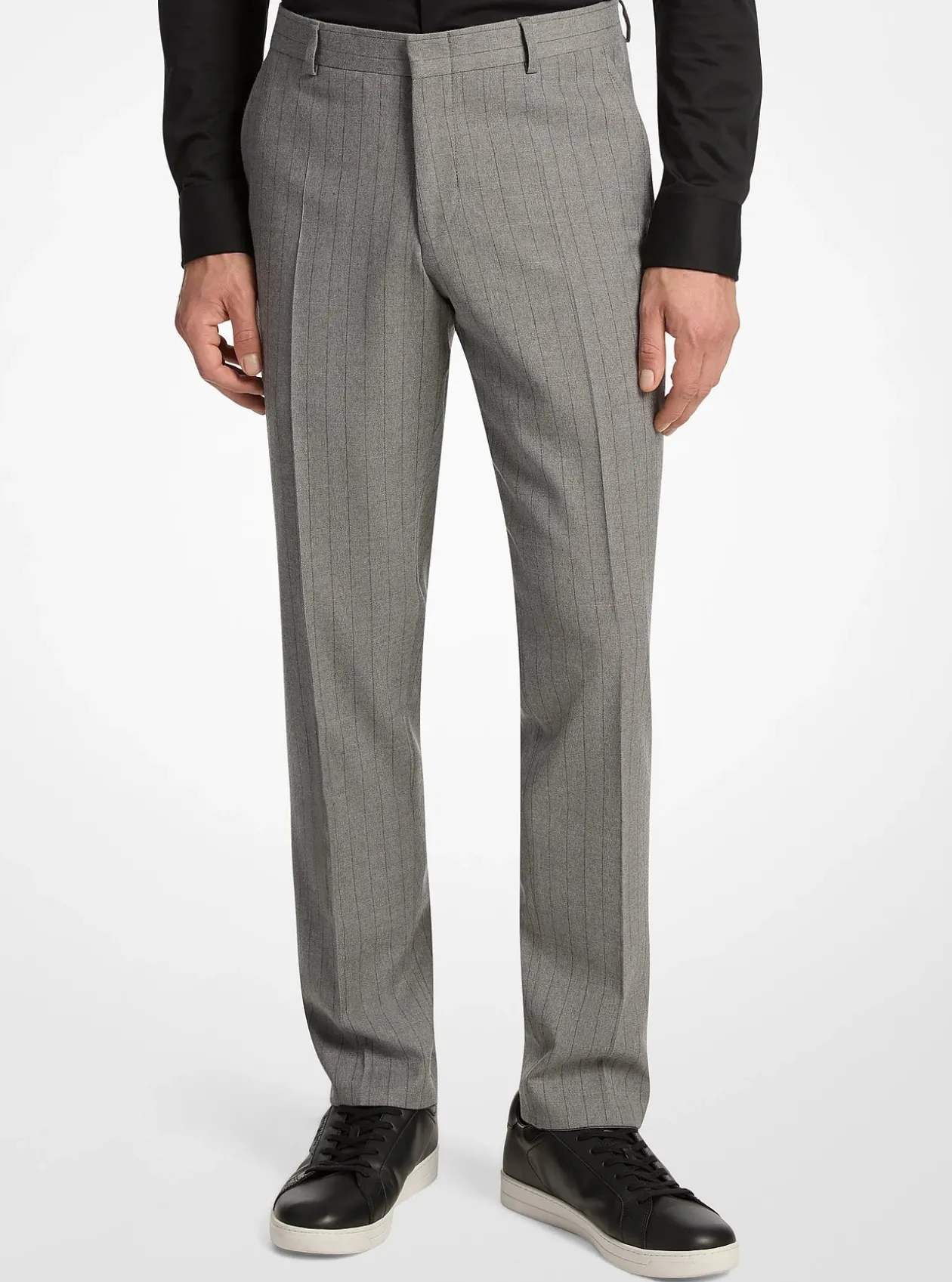 Pantalon slim en laine mélangée extensible à rayures