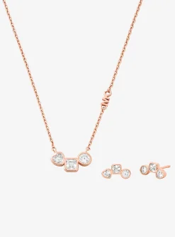 Parure collier et clous d'oreilles avec zircones cubiques et placage en métal précieux