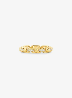 Petite bague à maillons Astor en argent sterling plaqué en métal précieux avec pierres pavées