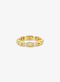 Petite bague à maillons Astor en argent sterling plaqué en métal précieux avec pierres pavées