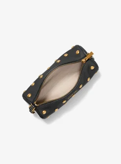 Petite pochette cylindrique Izzy en cuir grainé clouté