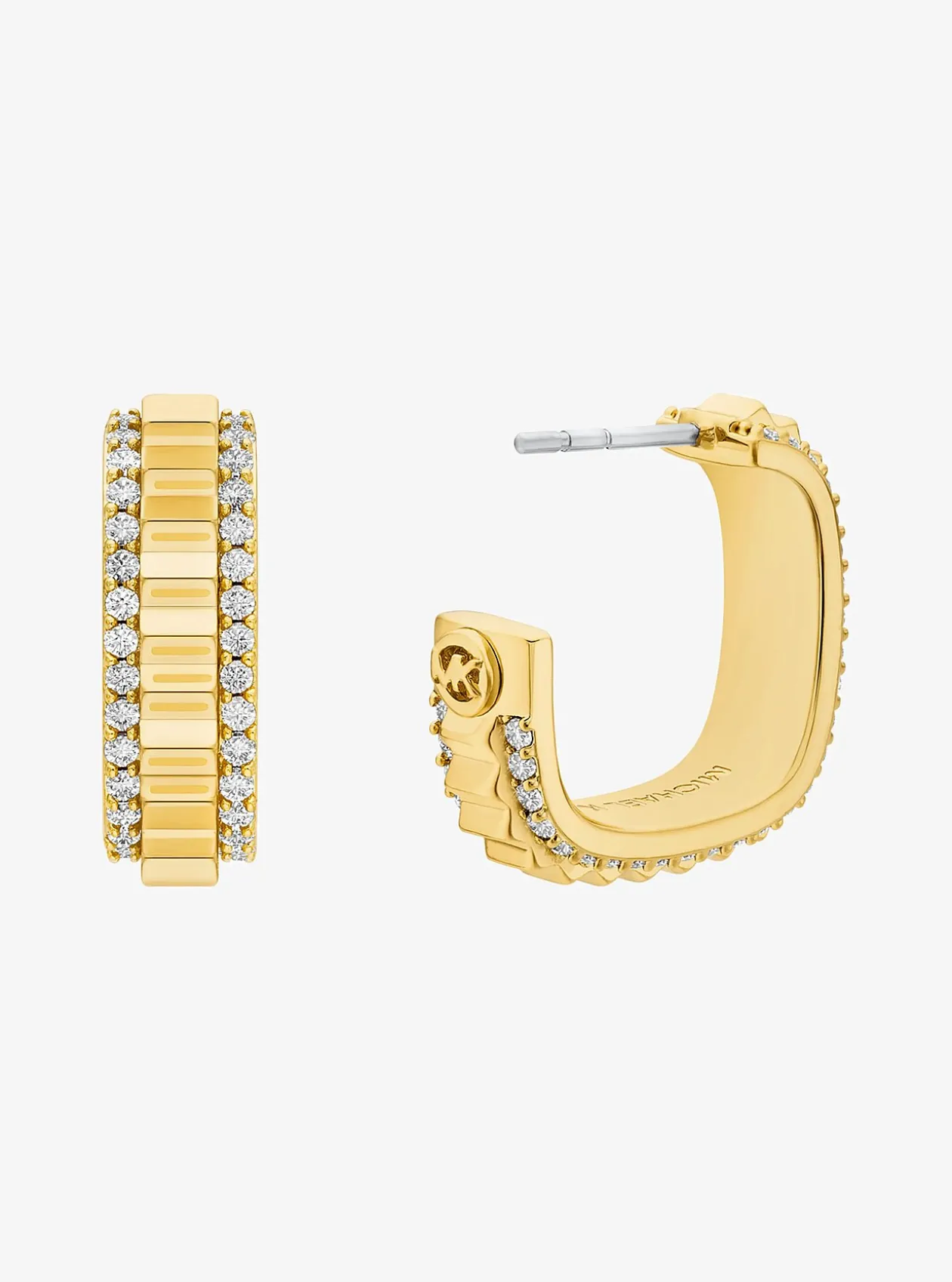 Petites boucles d'oreilles créoles en laiton doré à pierres pavées