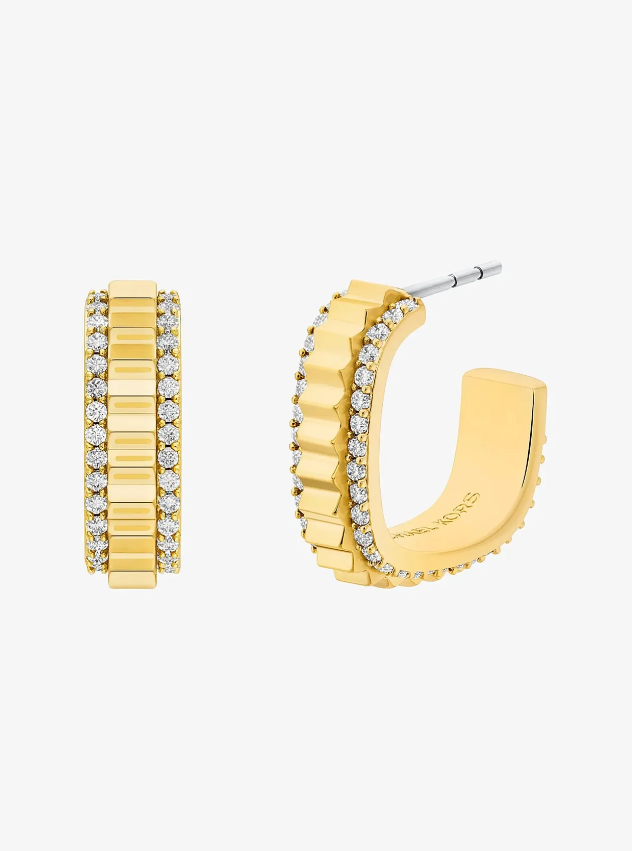 Petites boucles d'oreilles créoles en laiton doré à pierres pavées