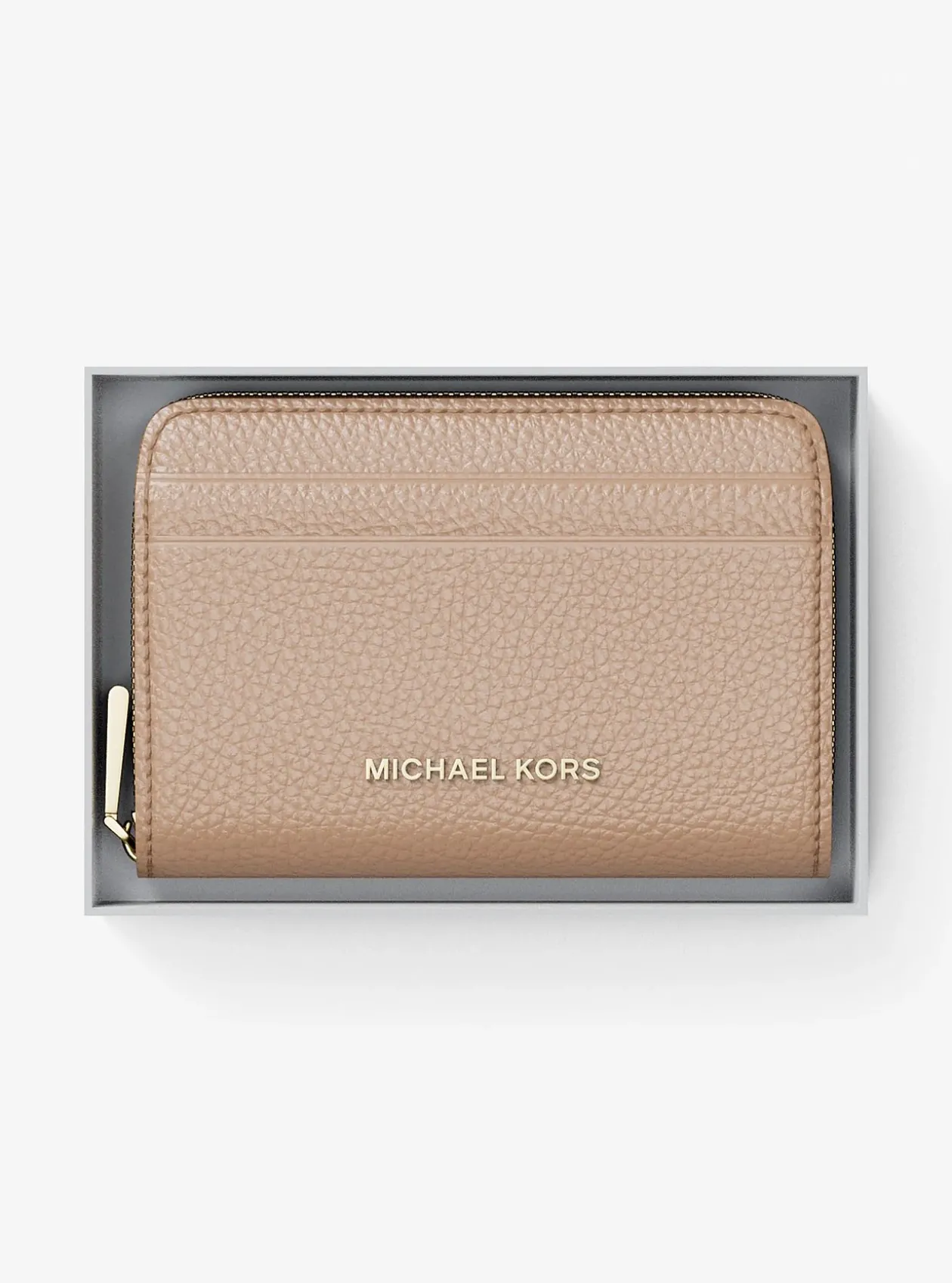 Petit porte-cartes entièrement zippé Jet Set en cuir grainé