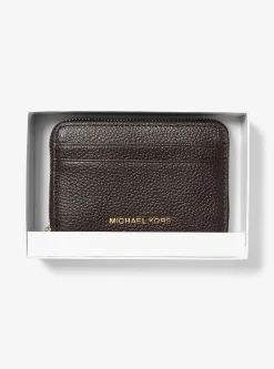 Petit porte-cartes entièrement zippé Jet Set en cuir grainé