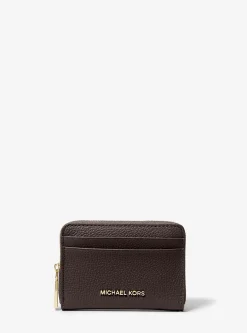 Petit porte-cartes entièrement zippé Jet Set en cuir grainé