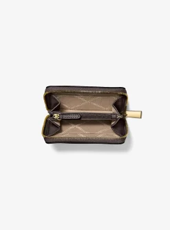 Petit porte-cartes entièrement zippé Jet Set en cuir grainé