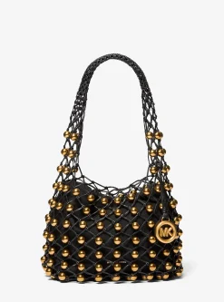 Petit sac bohème porté épaule Gwen en cuir tissé à la main et clouté en édition limitée