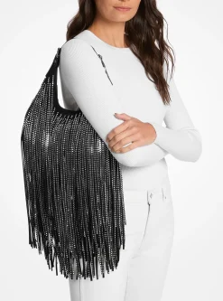 Petit sac porté épaule bohème Nolita en daim à franges cloutées en édition limitée