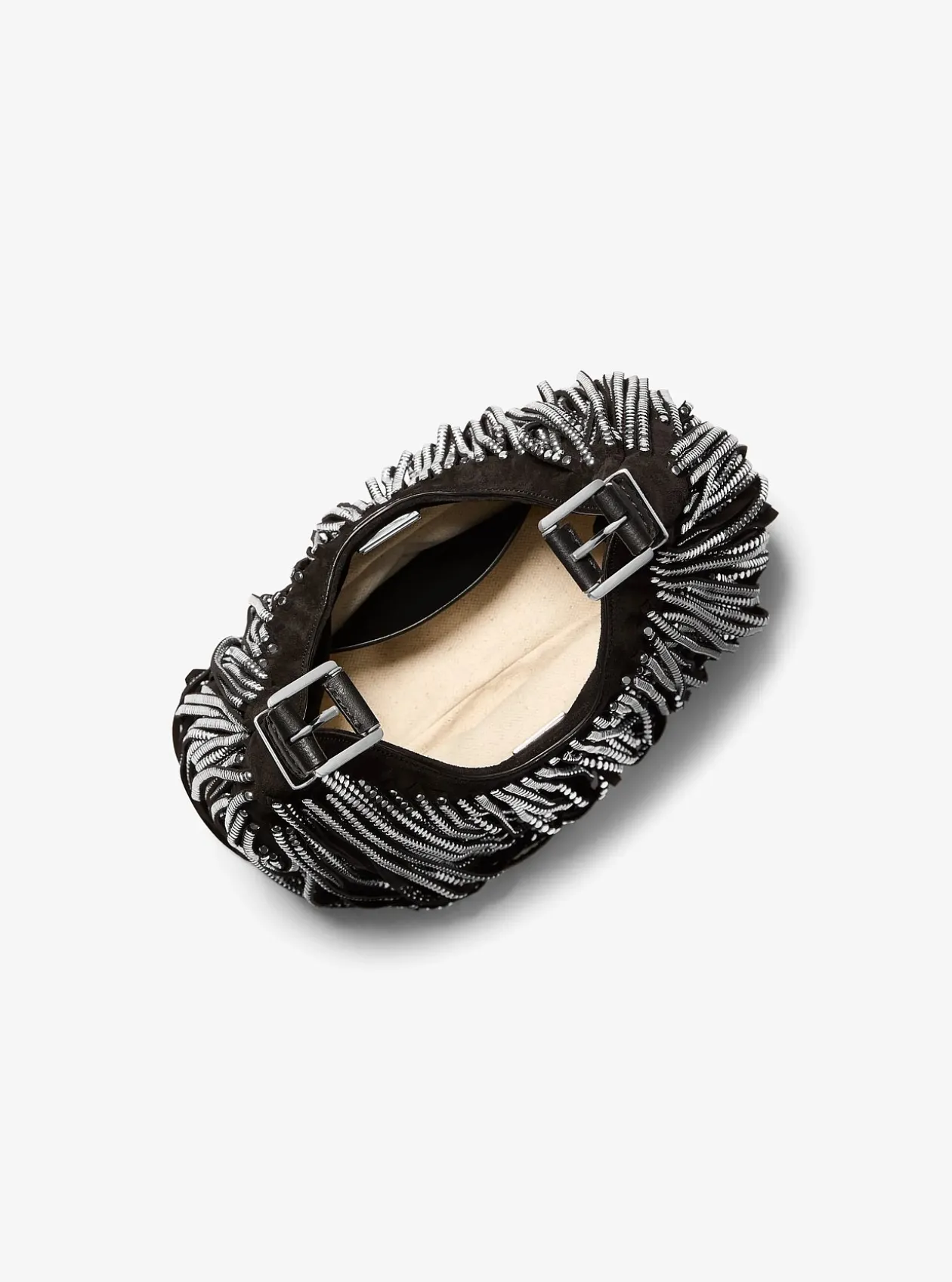 Petit sac porté épaule bohème Nolita en daim à franges cloutées en édition limitée