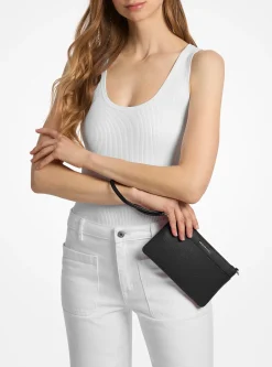 Pochette à sangle Jet Set convertible de taille moyenne en cuir grainé