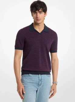 Polo en coton à rayures texturées