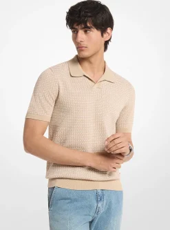 Polo en coton à rayures texturées