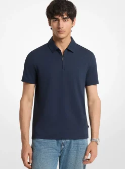 Polo zippé en piqué de coton mélangé