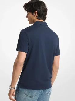 Polo zippé en piqué de coton mélangé