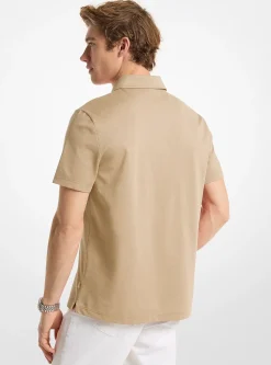 Polo zippé en piqué de coton mélangé