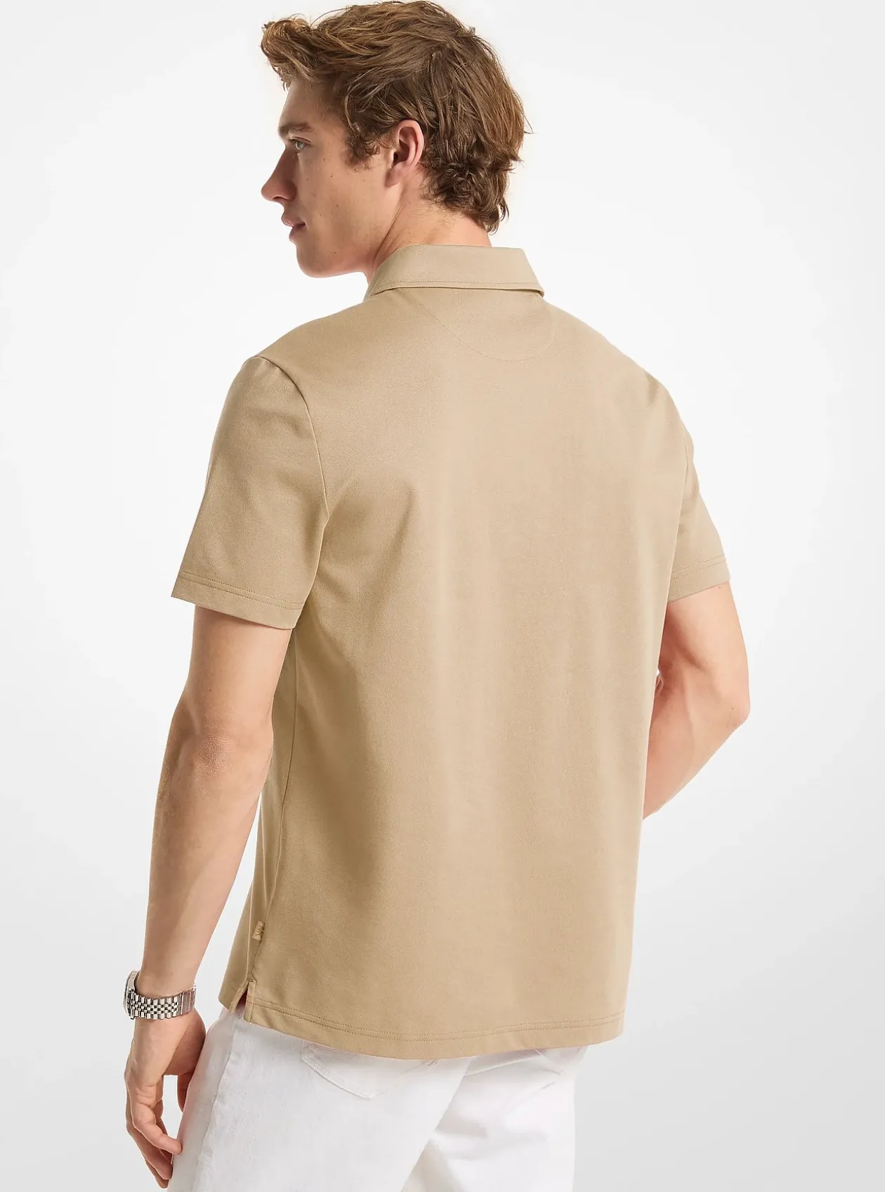 Polo zippé en piqué de coton mélangé