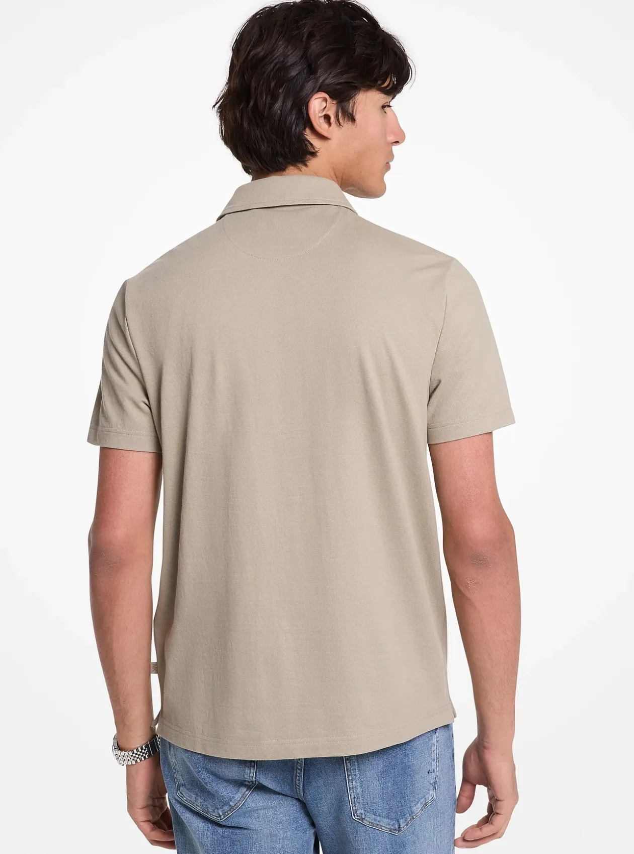 Polo zippé en piqué de coton mélangé