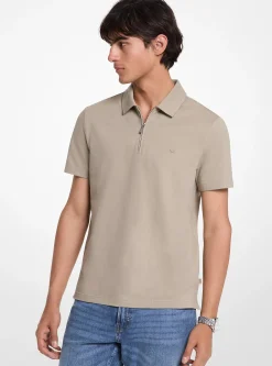 Polo zippé en piqué de coton mélangé